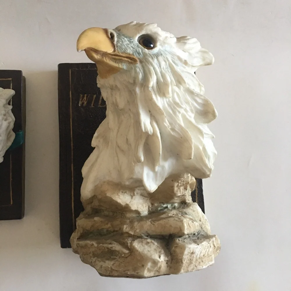 Vintage Wild Animal Eagle Bookends Fierce Realistic Eyes Ceramic Heavy 6.5” - Picture 9 of 16
